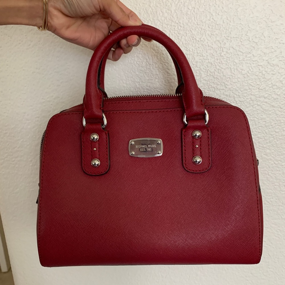 Michael Kors Saffiano Small Satchel Red